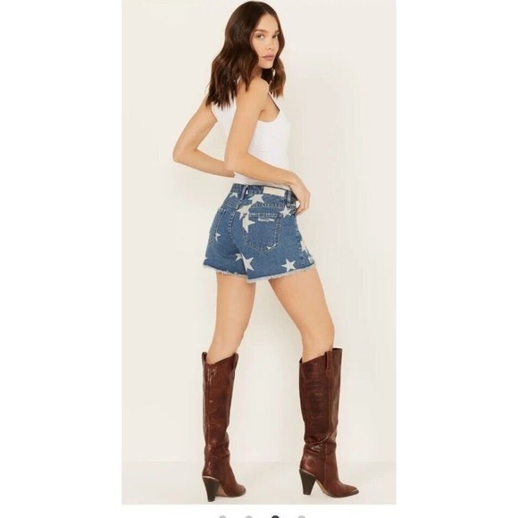 Rock‎ & Roll Denim Women's Light Wash High Rise Star Print Americana Shorts 26 - Picture 2 of 6